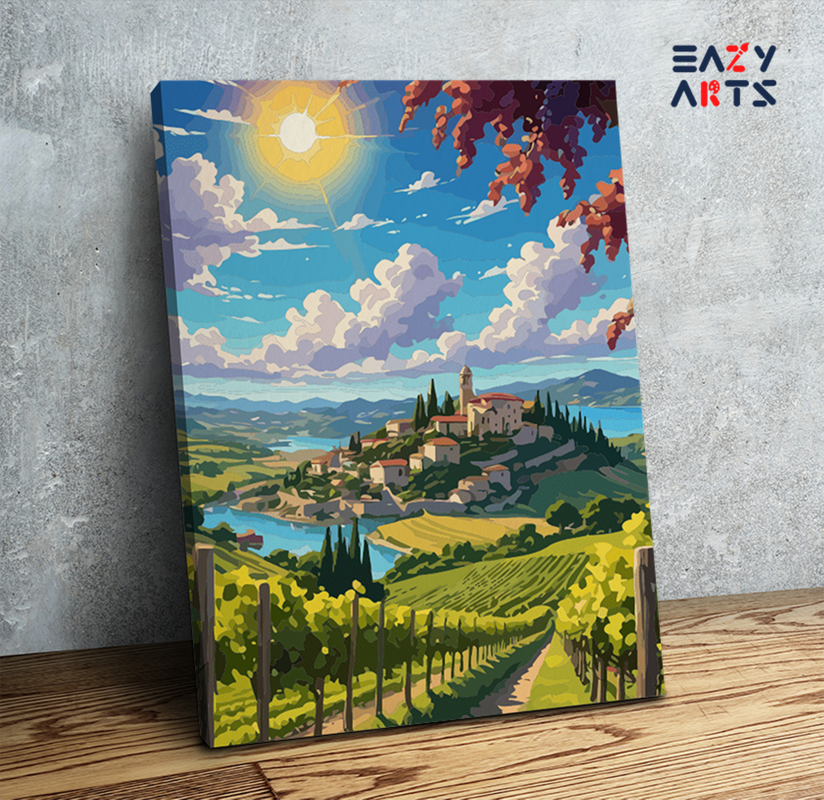 Sunlit Vineyard Village Paint by Numbers Kit