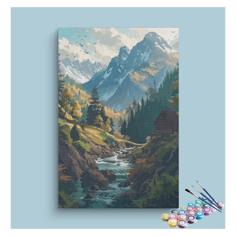 Mountain Stream Cabin Paint by Numbers Kit