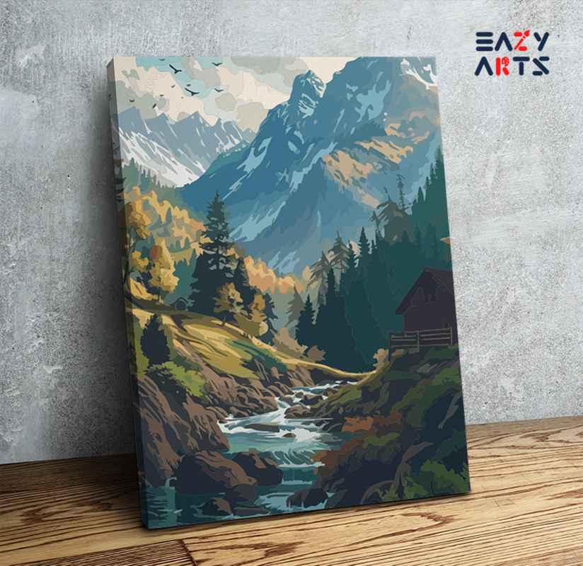 Mountain Stream Cabin Paint by Numbers Kit