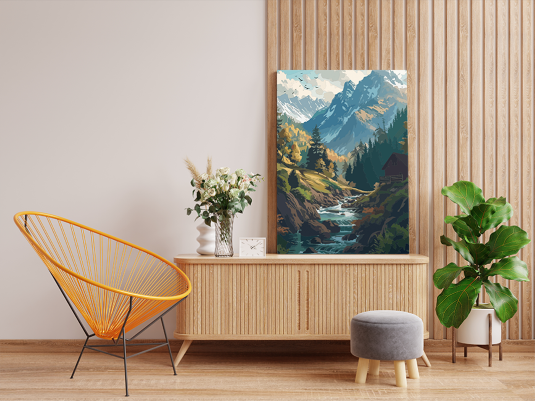 Mountain Stream Cabin Paint by Numbers Kit