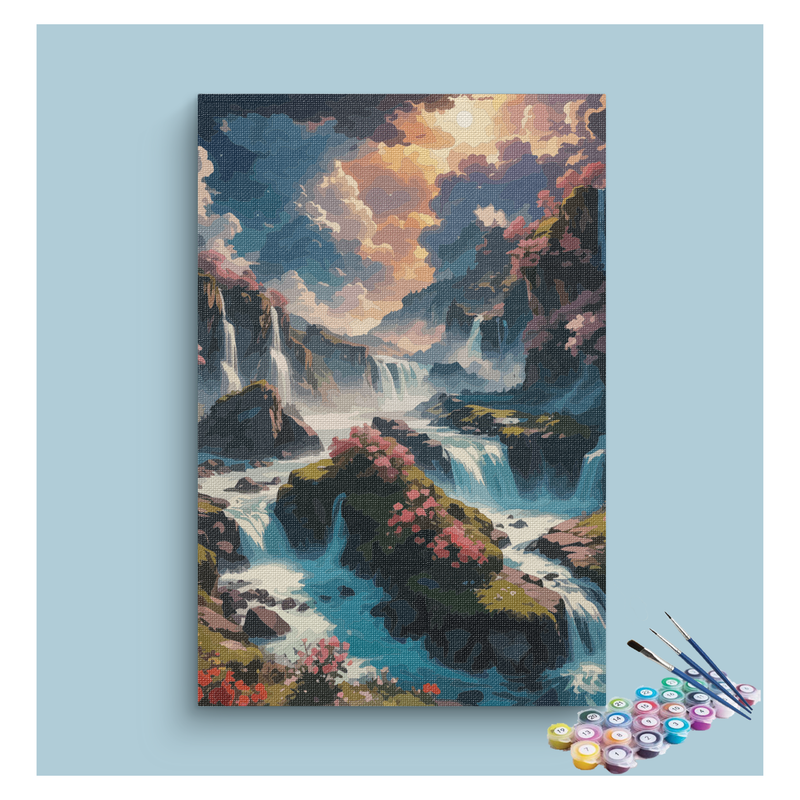 Majestic Waterfalls Fantasy Landscape Paint by Numbers Kit