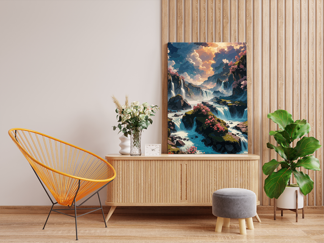 Majestic Waterfalls Fantasy Landscape Paint by Numbers Kit