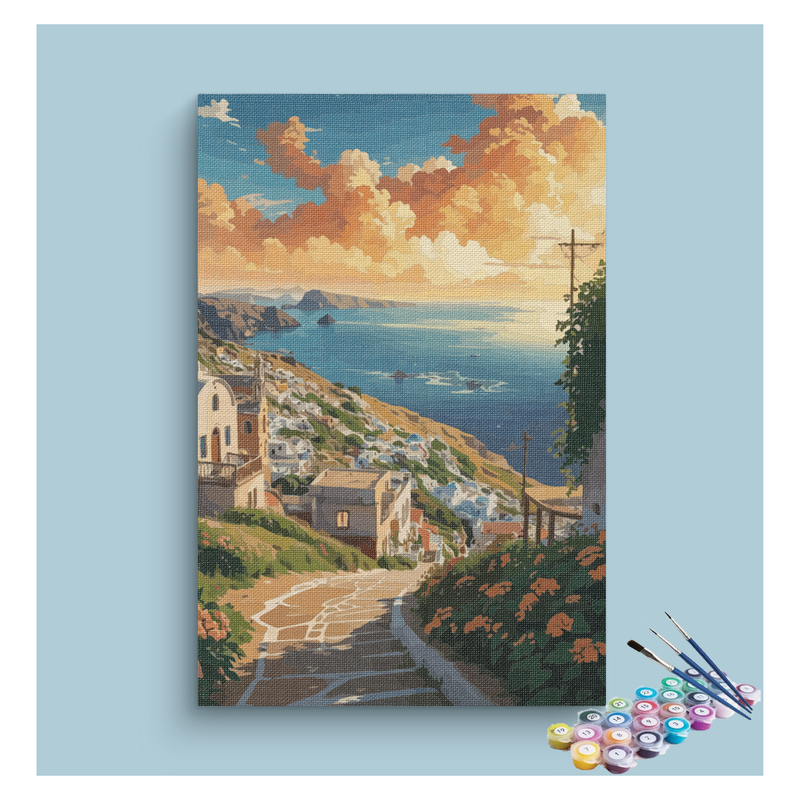 Mediterranean Sunset Village Paint by Numbers Kit