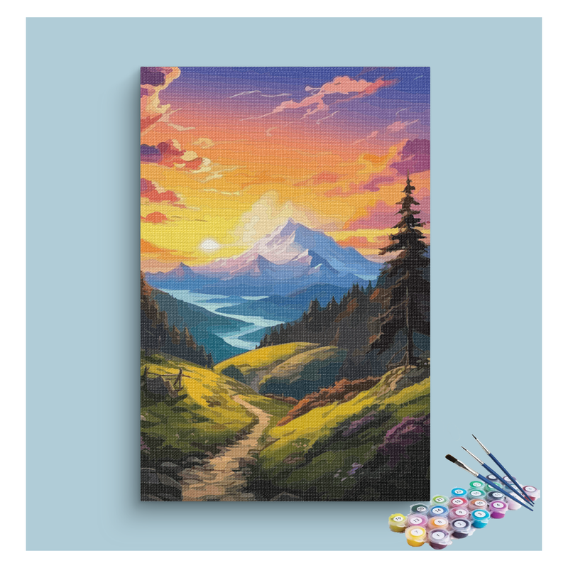 Majestic Sunset Mountain Path Paint by Numbers Kit