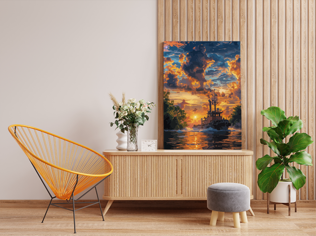 Fiery Sunset Tugboat Paint by Numbers Kit