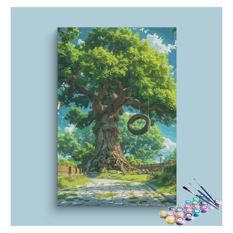 Majestic Old Tree with Tire Swing Paint by Numbers Kit