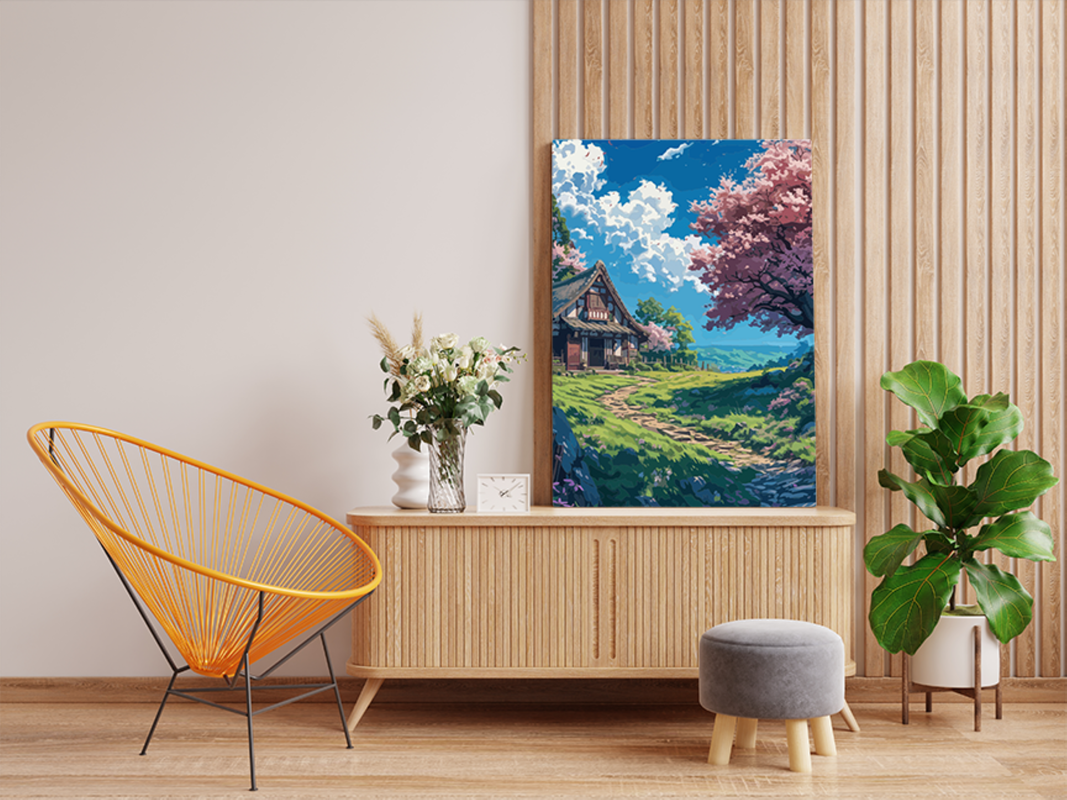 Tranquil Cottage with Blossoms Paint by Numbers Kit