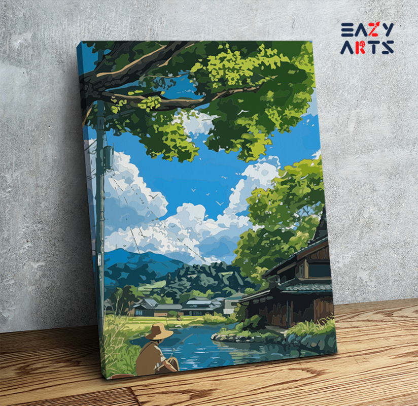 Peaceful Day by the River: Fishing in Nature Paint by Numbers Kit