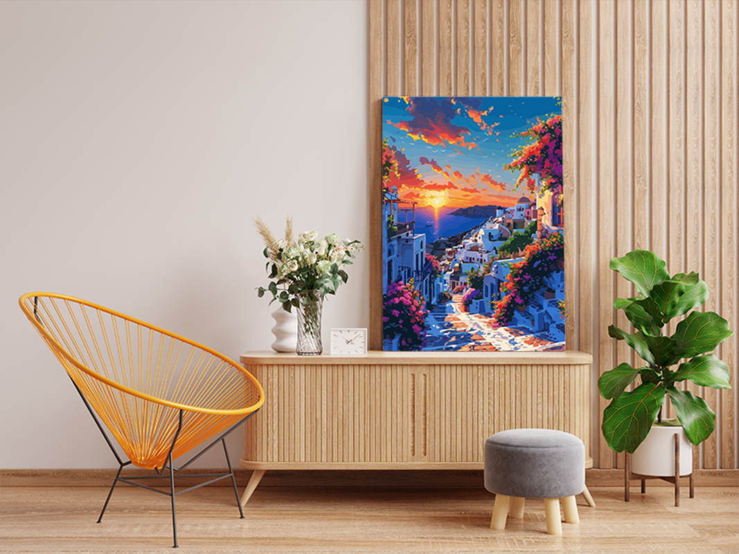 Sunset in Mediterranean Village Landscape Paint by Numbers Kit