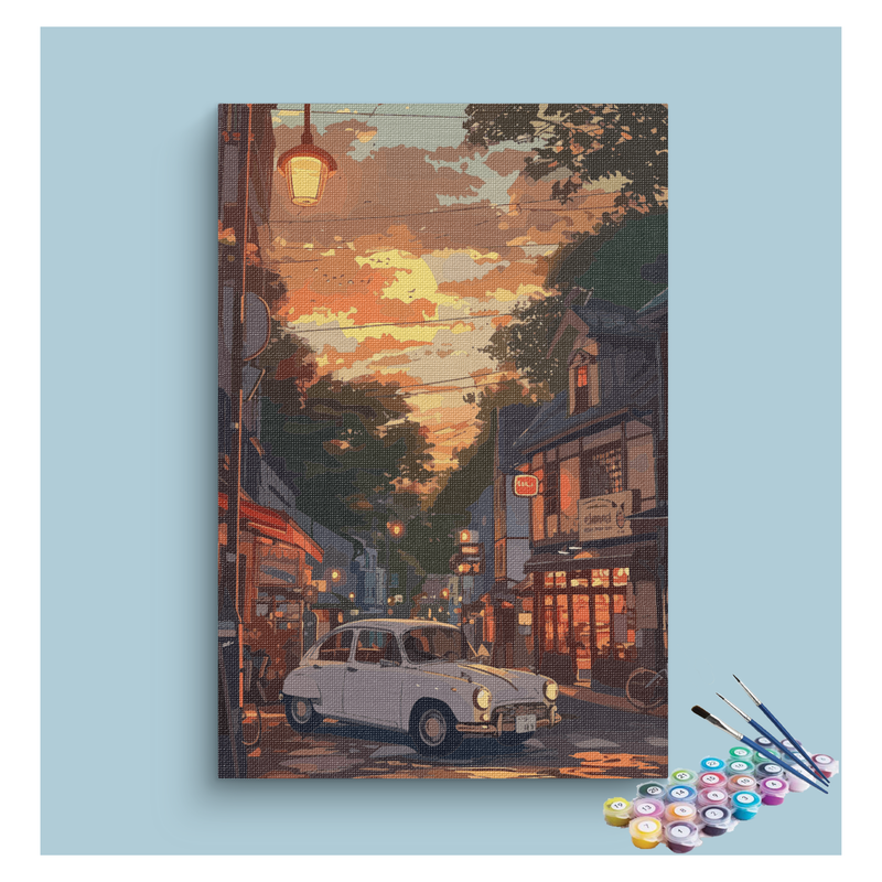 Vintage Street at Sunset Paint by Numbers Kit