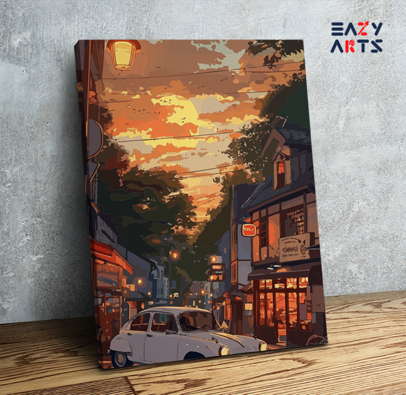 Vintage Street at Sunset Paint by Numbers Kit