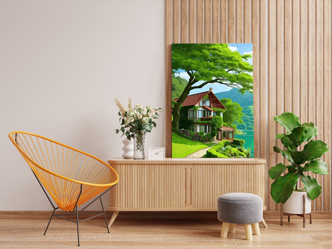 Serene Lakeside Cottage Nature Paint by Numbers Kit