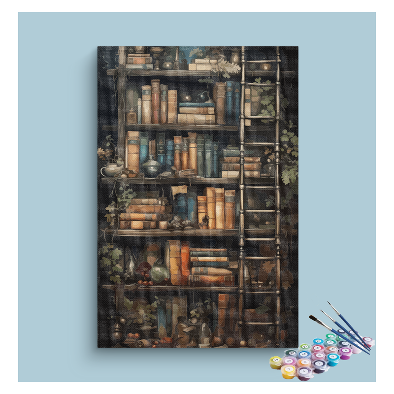 Enchanted Bookshelf with Ladder Paint by Numbers Kit