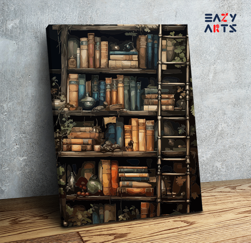 Enchanted Bookshelf with Ladder Paint by Numbers Kit