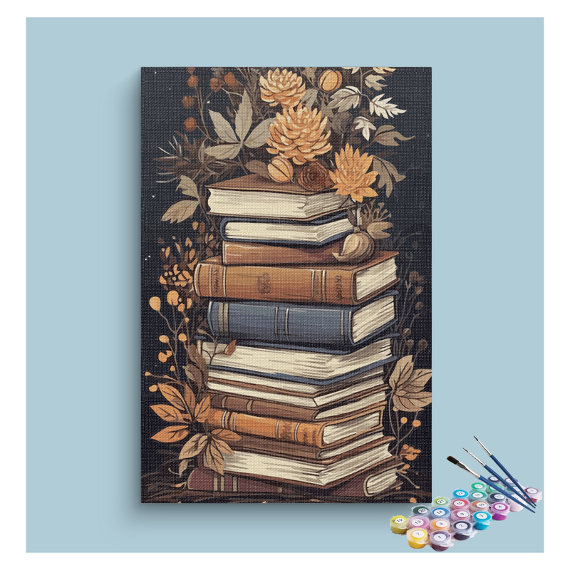 Floral Vintage Books Paint by Numbers Kit