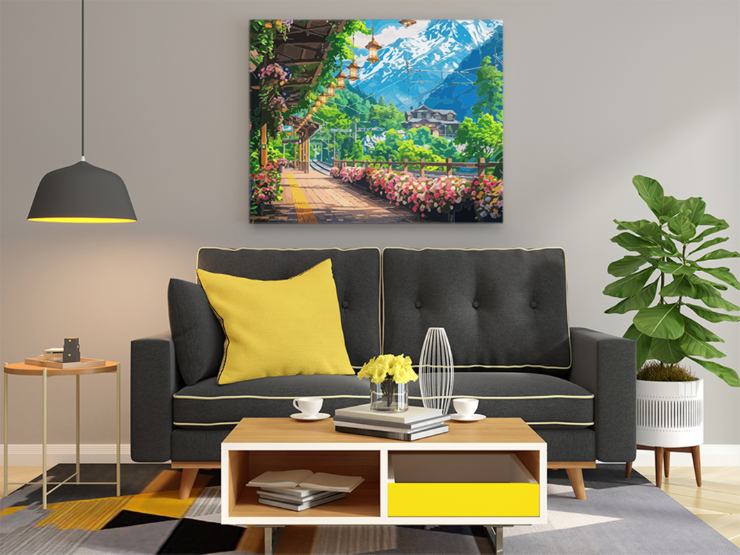 Mountain Floral Train Station Paint by Numbers Kit