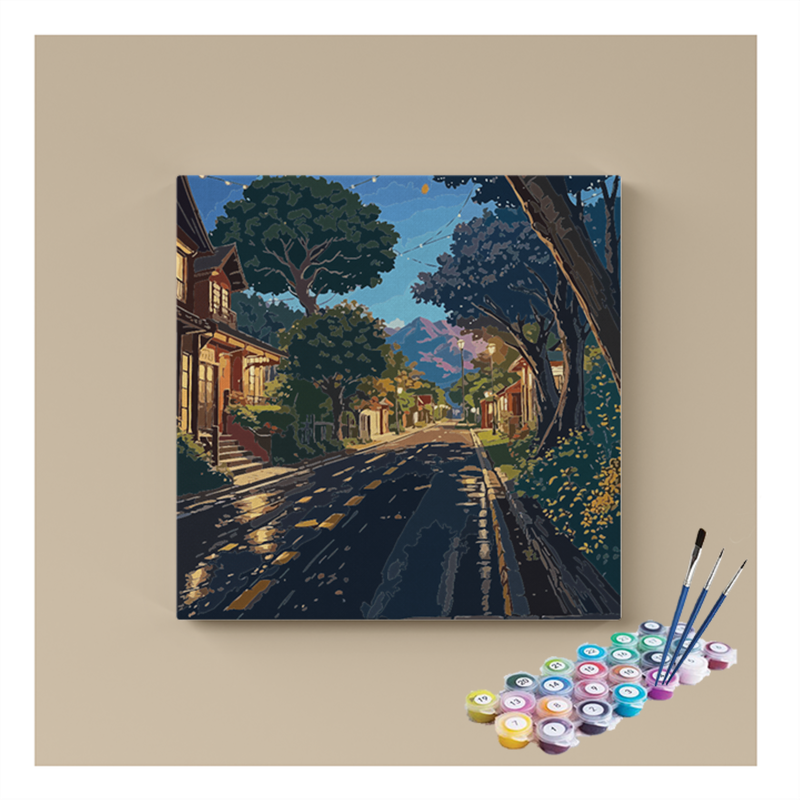 Quiet Mountain Street Paint by Numbers Kit