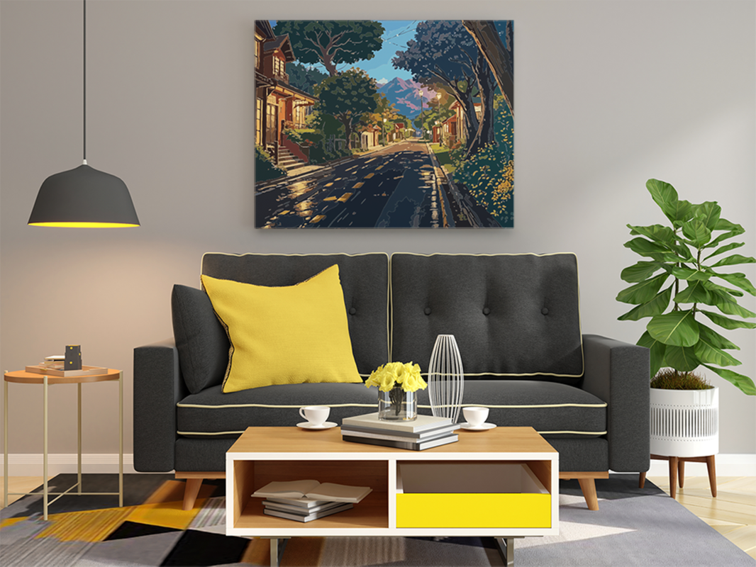 Quiet Mountain Street Paint by Numbers Kit