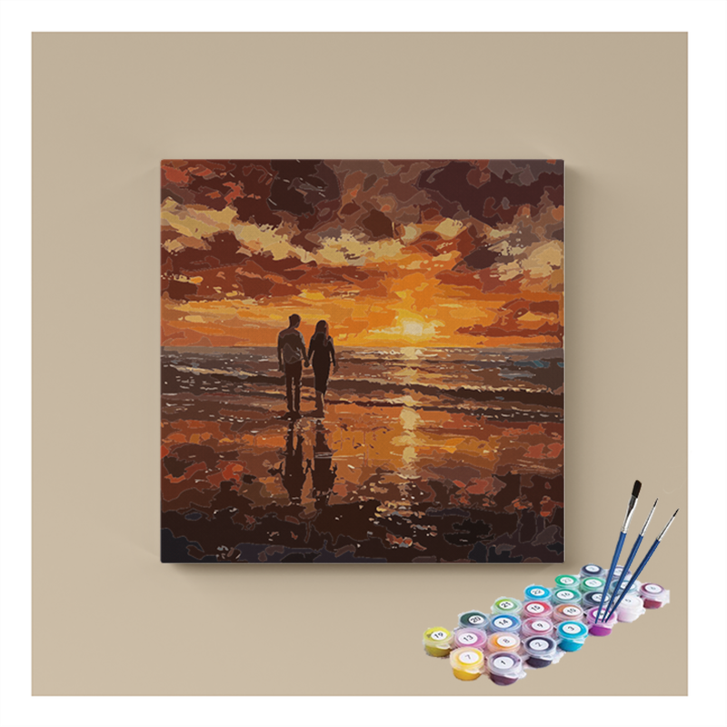 Romantic Sunset Beach Walk Landscape Paint by Numbers Kit