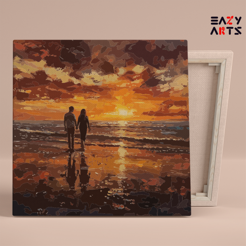 Romantic Sunset Beach Walk Landscape Paint by Numbers Kit