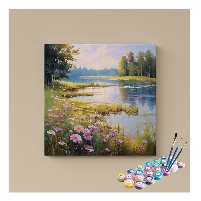 Tranquil Lakeside Flowers Paint by Numbers Kit