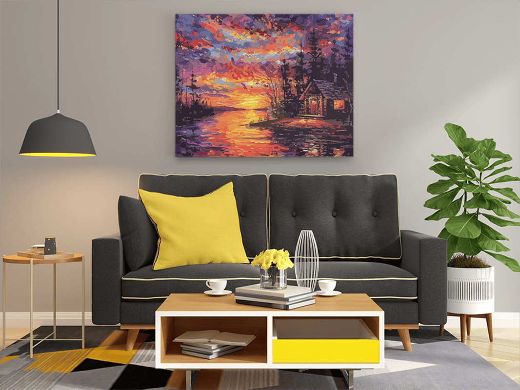 Sunset Cabin by the Lake Paint by Numbers Kit