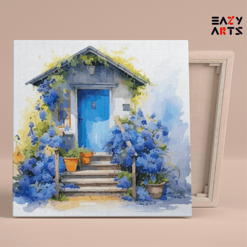 Cottage Garden with Blue Blooms Paint by Numbers Kit