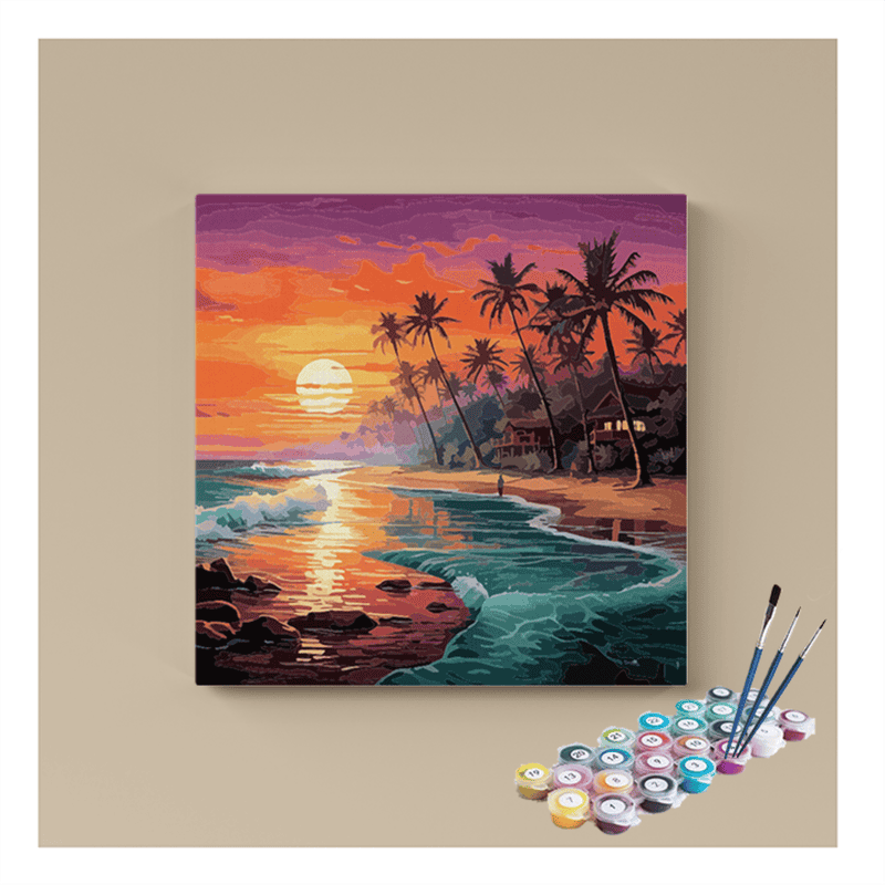 Tropical Sunset Paradise Landscape Paint by Numbers Kit