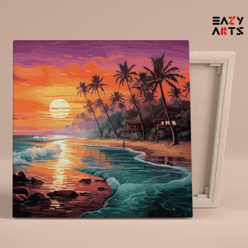 Tropical Sunset Paradise Landscape Paint by Numbers Kit