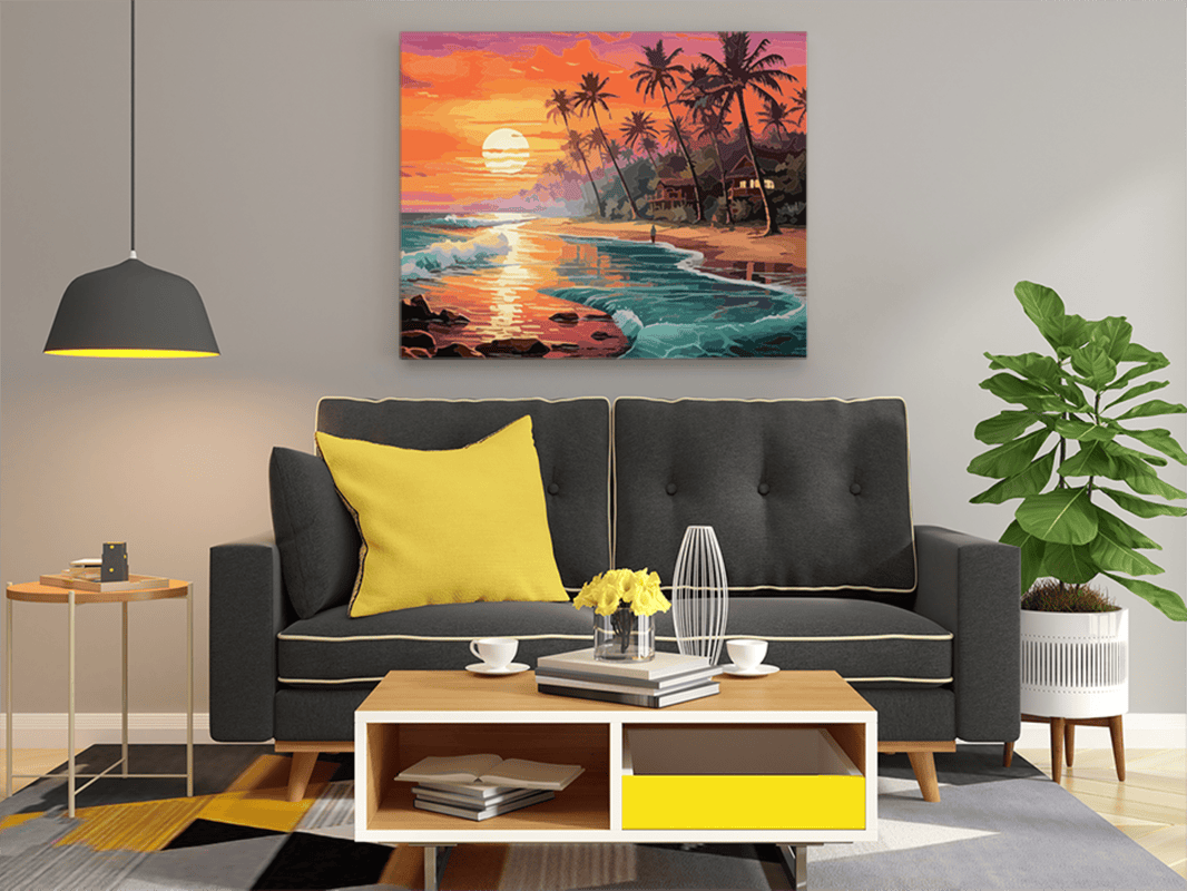 Tropical Sunset Paradise Landscape Paint by Numbers Kit