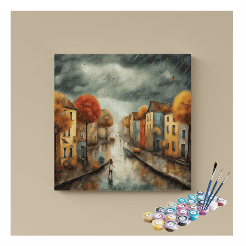 Autumn Rain Street Paint by Numbers Kit