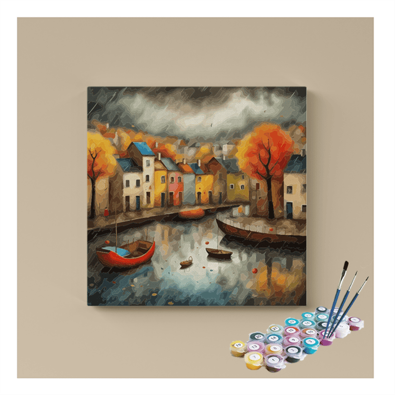 Autumn Harbor Paint by Numbers Kit