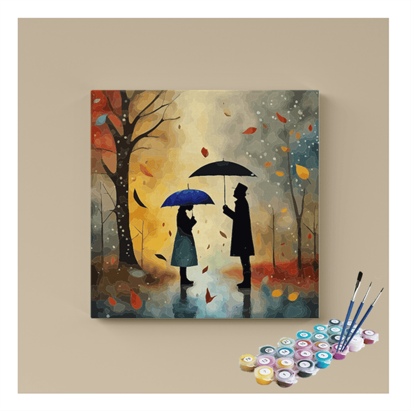 Lovers Under Umbrella: Autumn Romance Paint by Numbers Kit