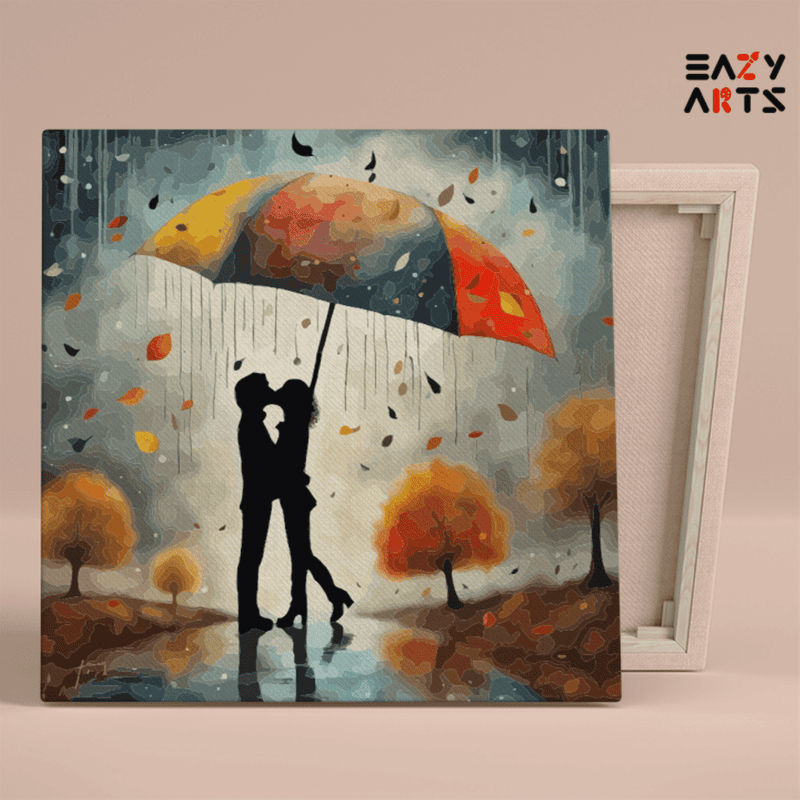 Romantic Kiss Under Umbrella: Autumn Love Paint by Numbers Kit