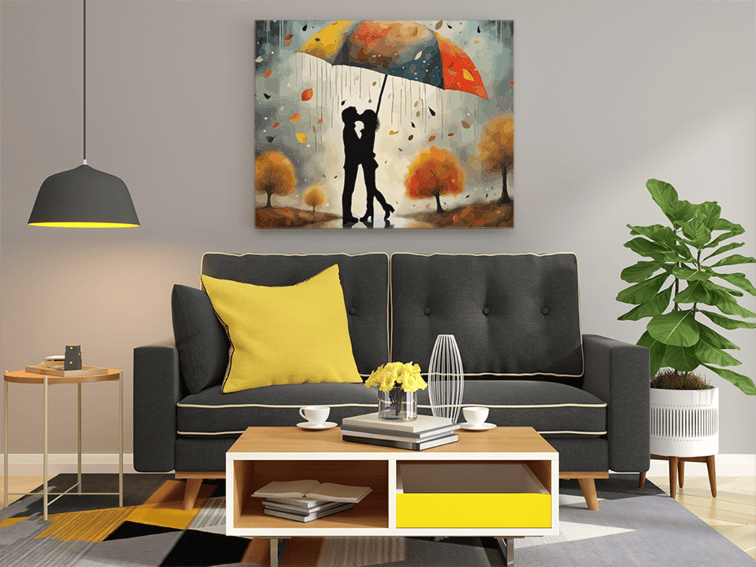 Romantic Kiss Under Umbrella: Autumn Love Paint by Numbers Kit
