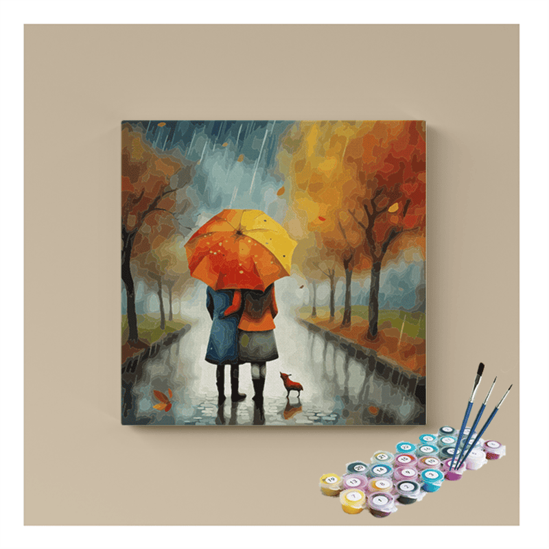 Cozy Walk in the Rain: Autumn Companions Paint by Numbers Kit