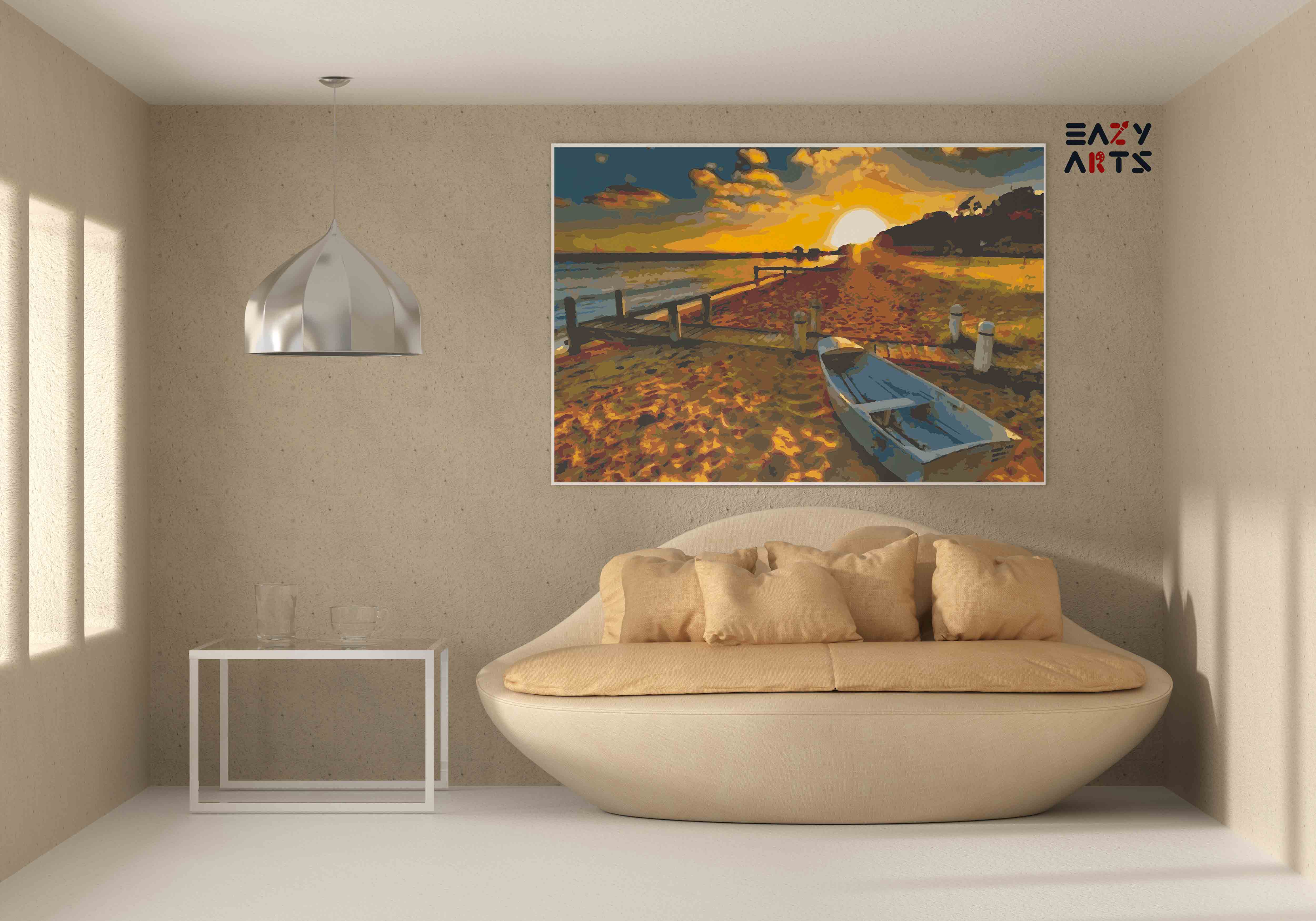 Lakshadweep sunset beach and boat paint by numbers kit