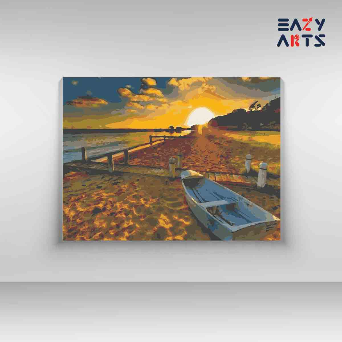 Lakshadweep sunset beach and boat paint by numbers kit