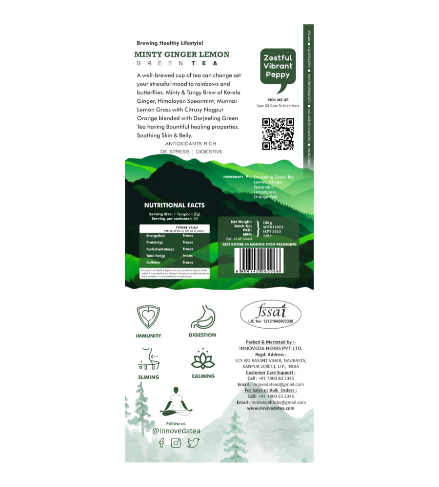 Innoveda Minty Ginger Lemon Tea - 100 gms