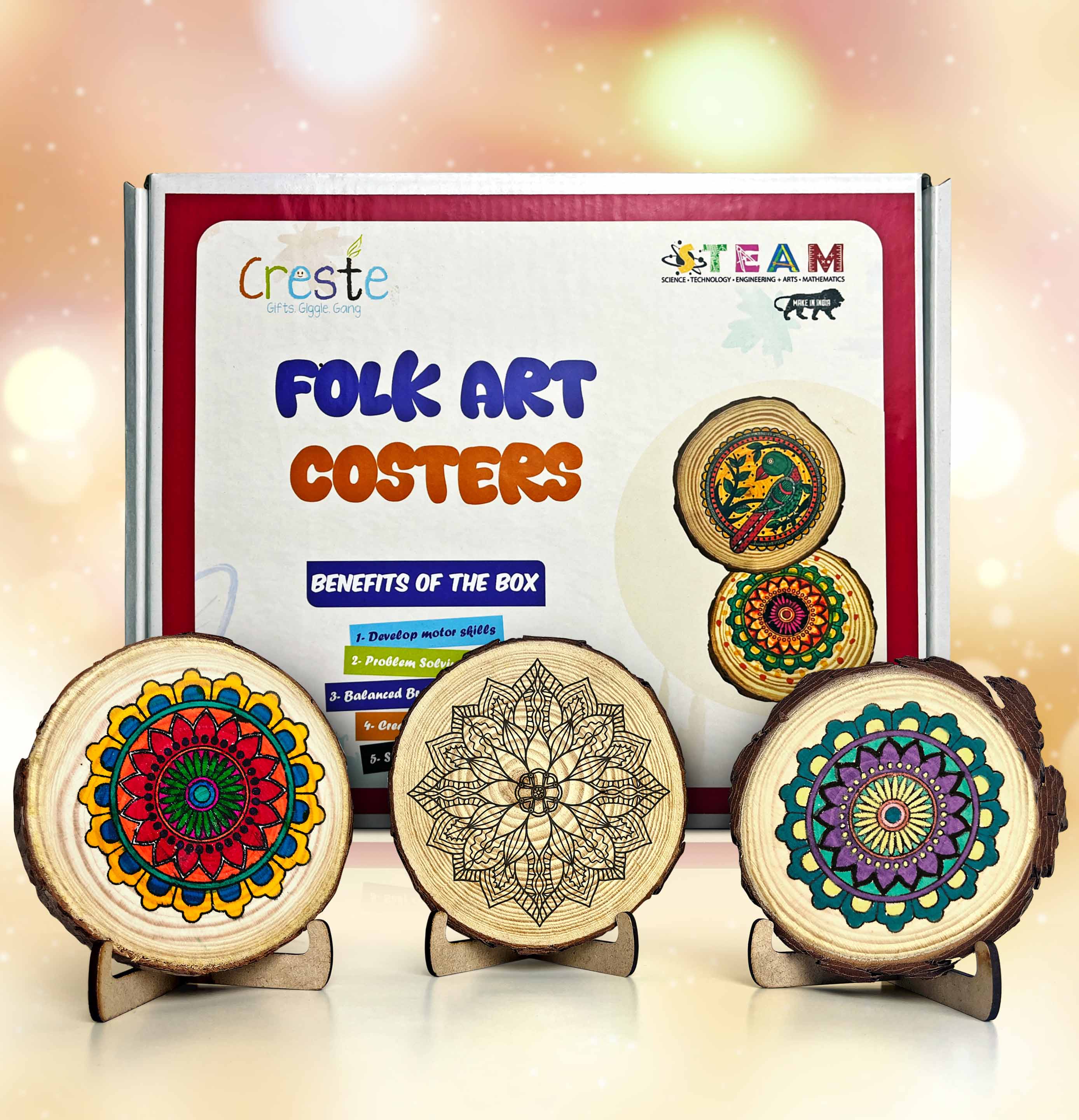 DIY Folk Art Mandala Coaster Making Kit | 5years+