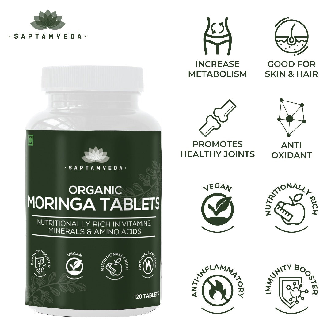 Saptamveda Organic Moringa Tablets - 120 tabs