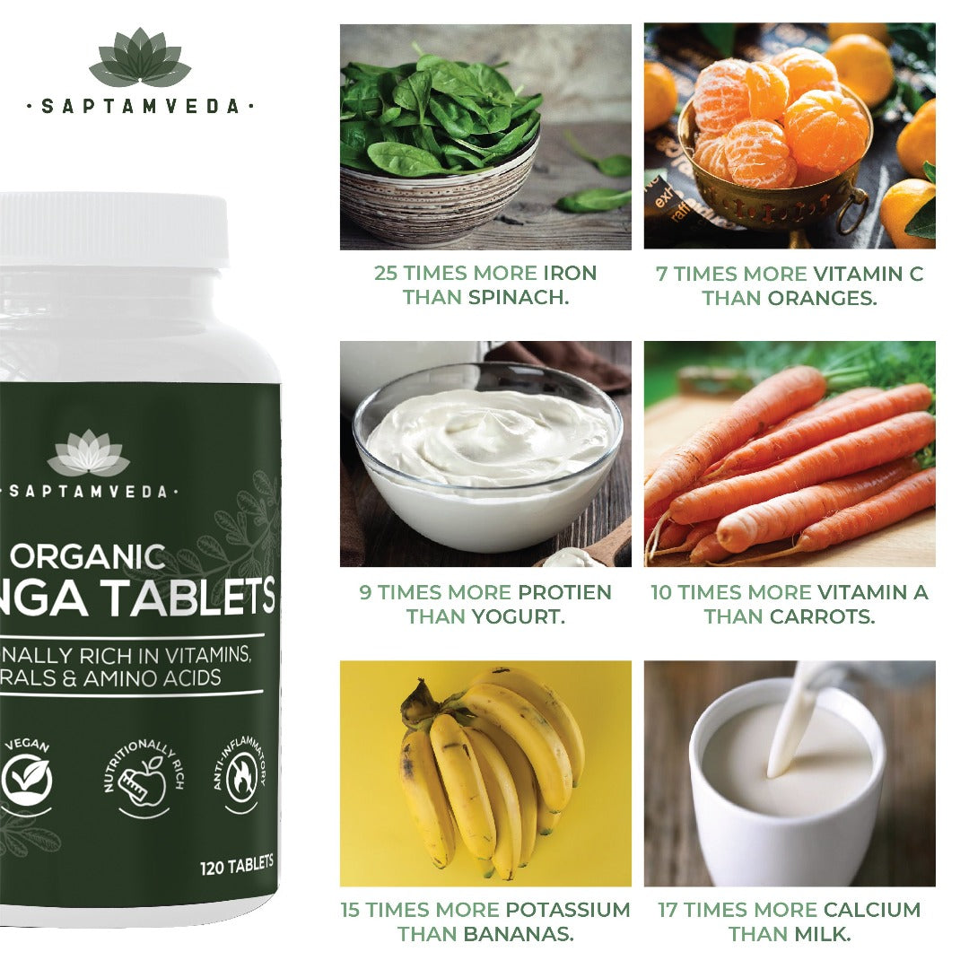 Saptamveda Organic Moringa Tablets - 120 tabs