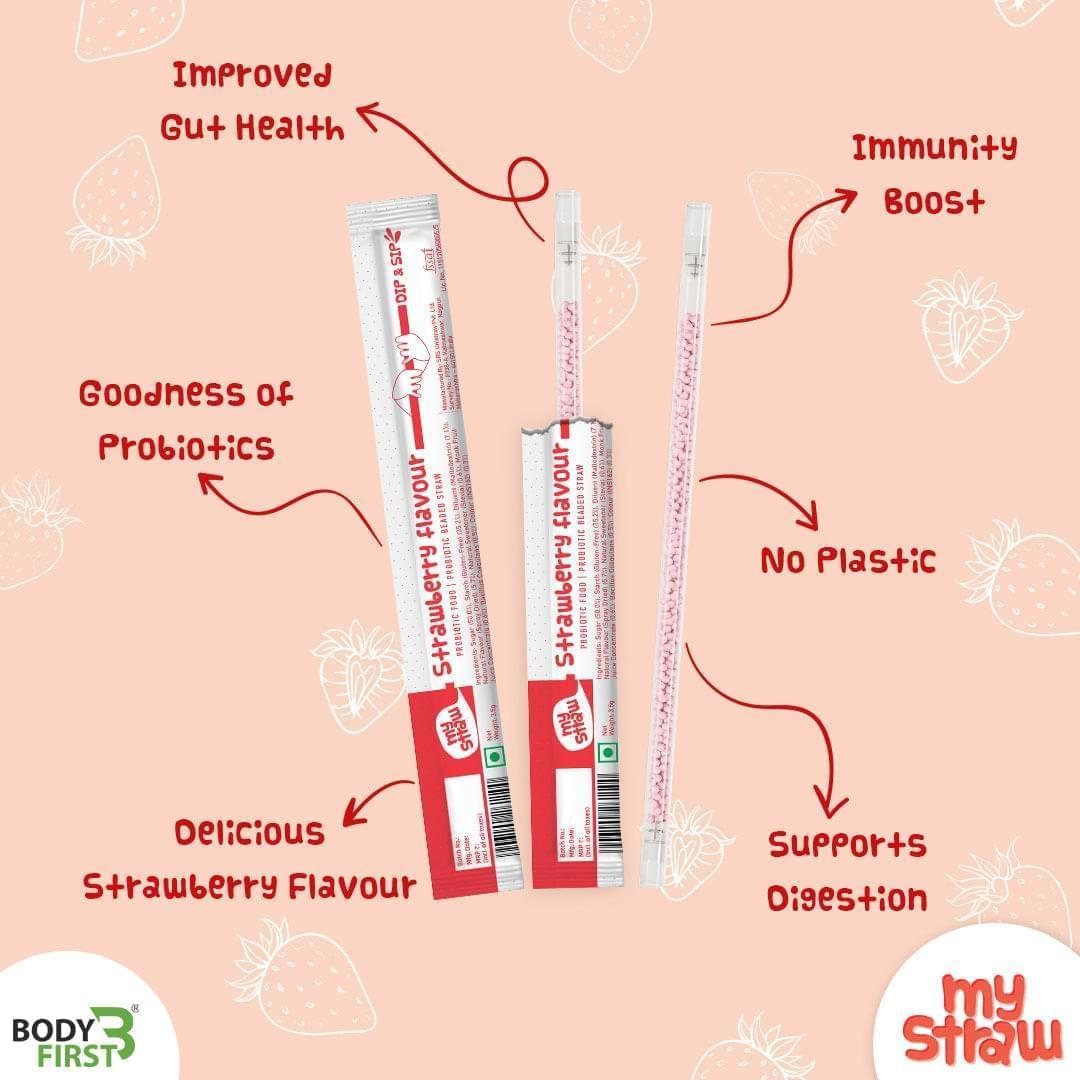 Body first My Straw Probiotic Flavoured Straws with Bacillus Coagulans for Gut Health - 30 Straws
