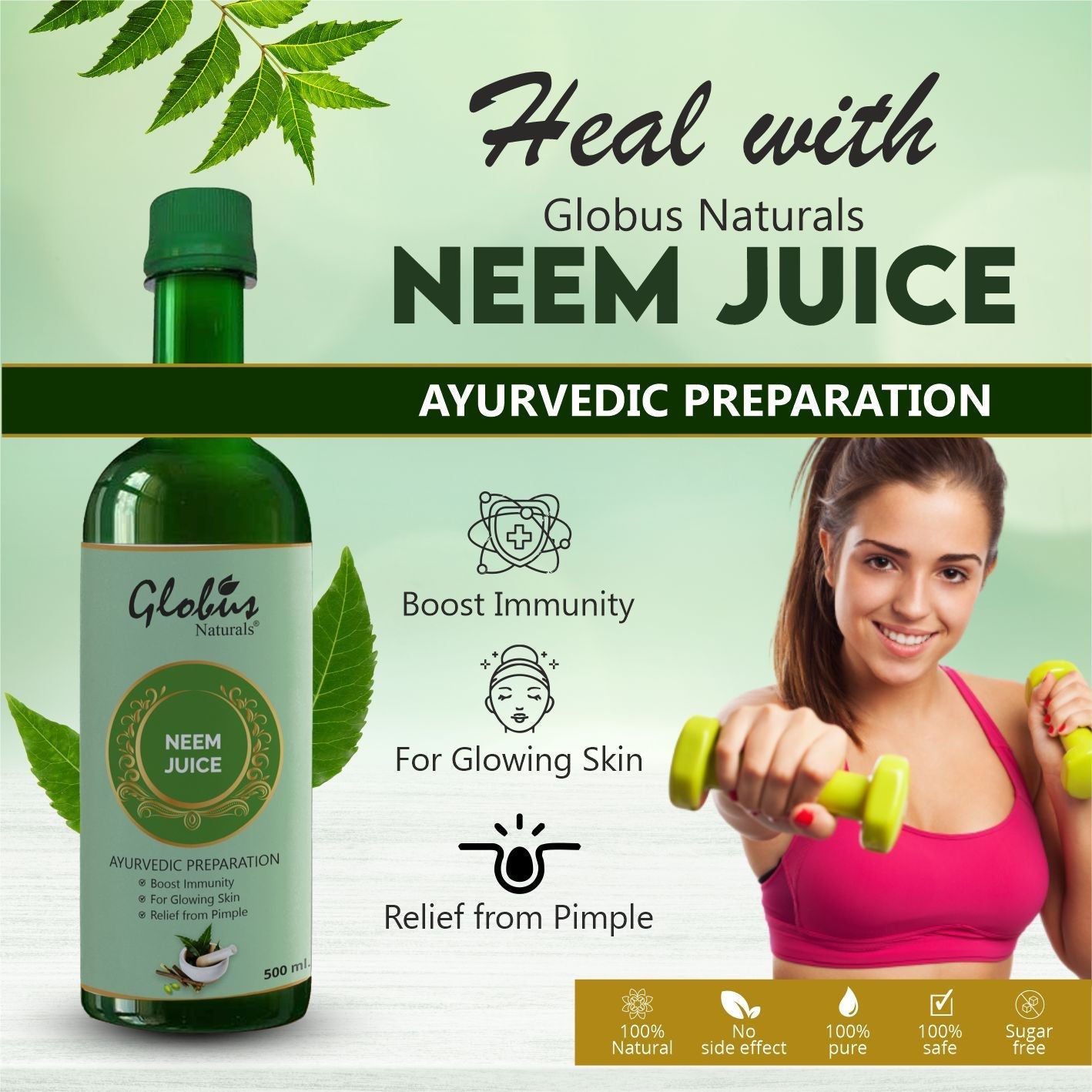 Globus Naturals Neem Juice 100 % Natural Detoxifier - 500 ml