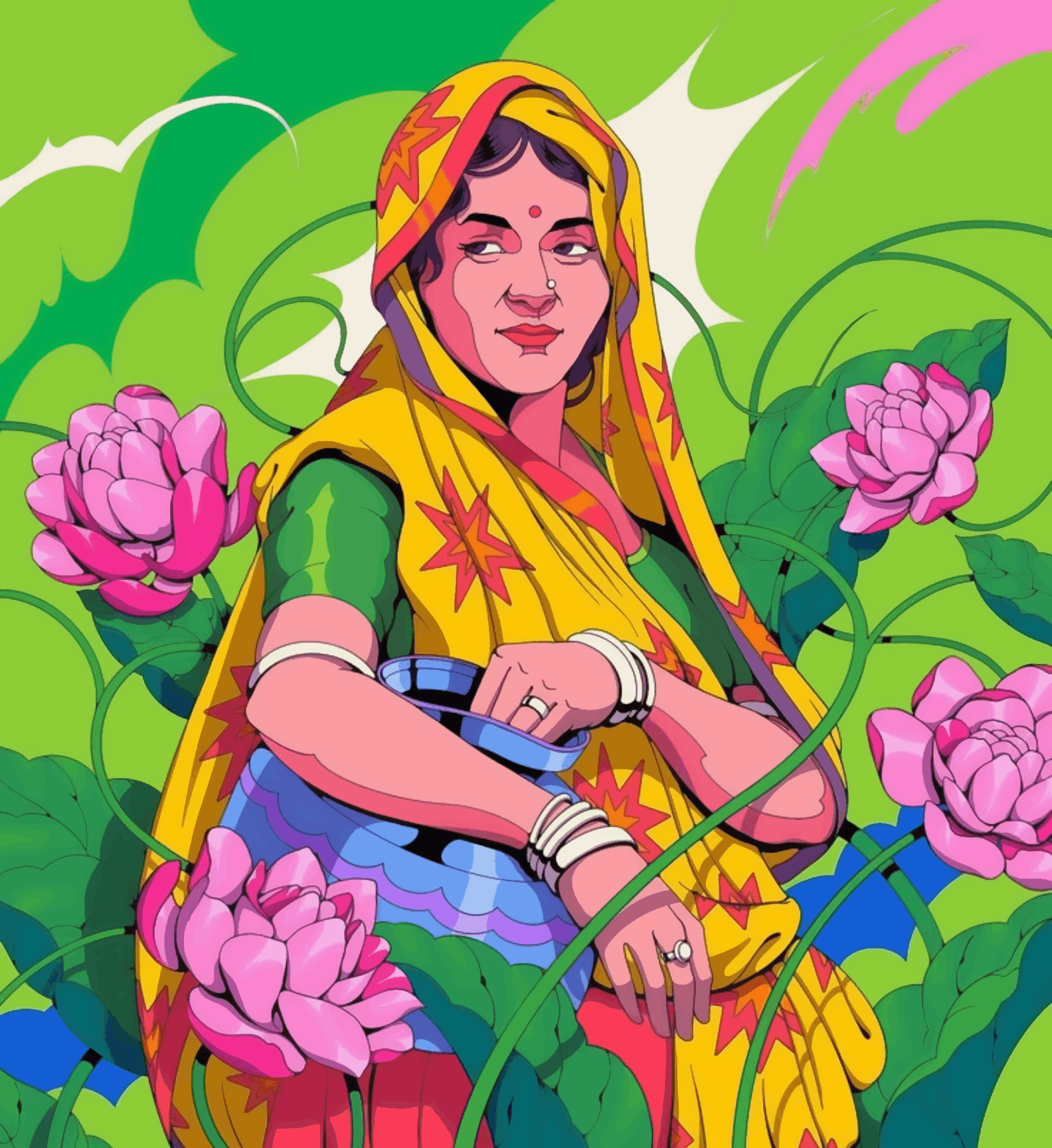 Indian Lady with Lotus