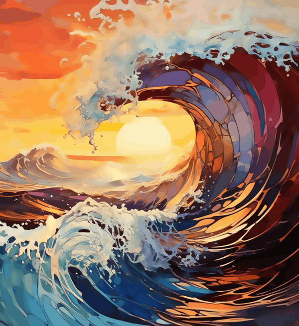 Paint Waint Sunset Sea Wave Abstract