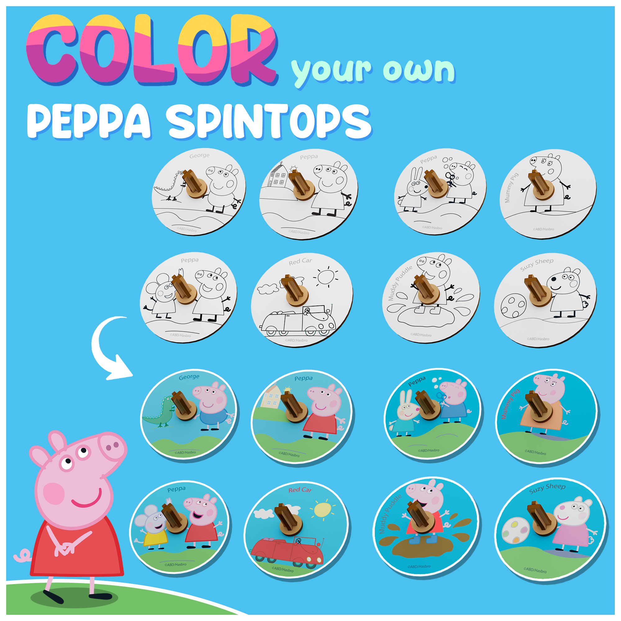 Peppa's DIY Spinning Tops (4 Packs) - Learn Balance & Motion