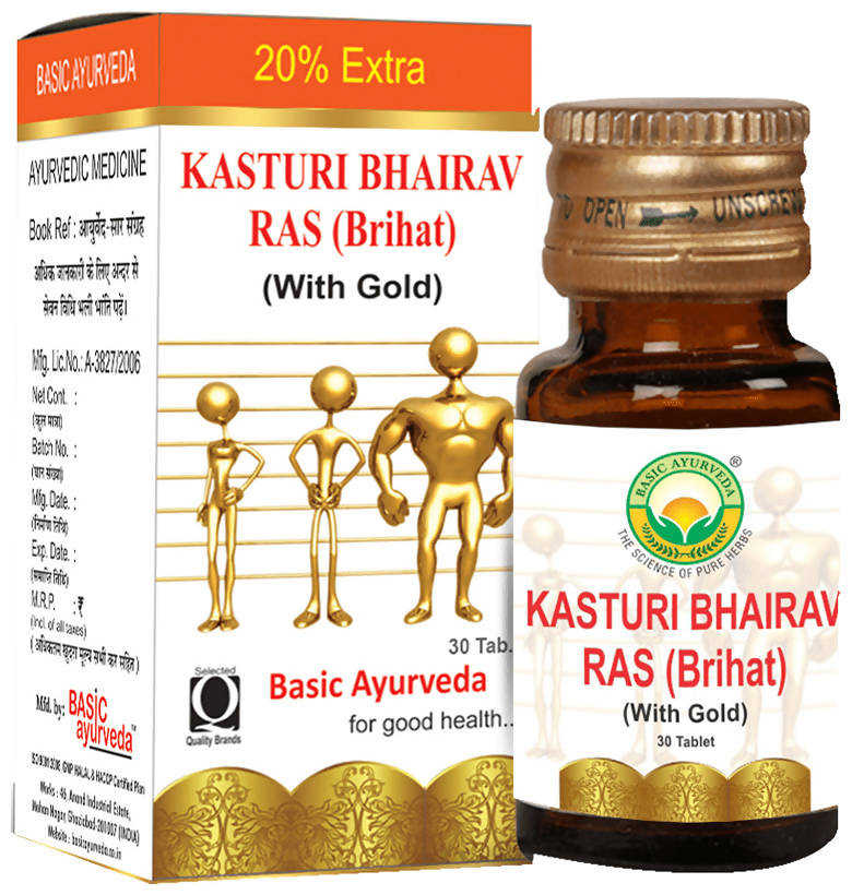 Basic Ayurveda Kasturi Bhairav Ras (Brihat) (with Gold) Tablet