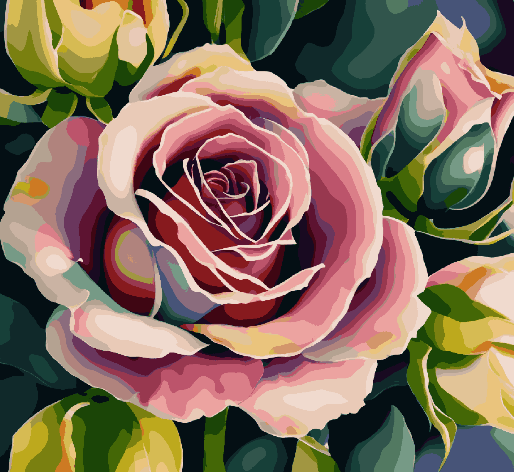 Pink Rose Surrounded by Green Leaves