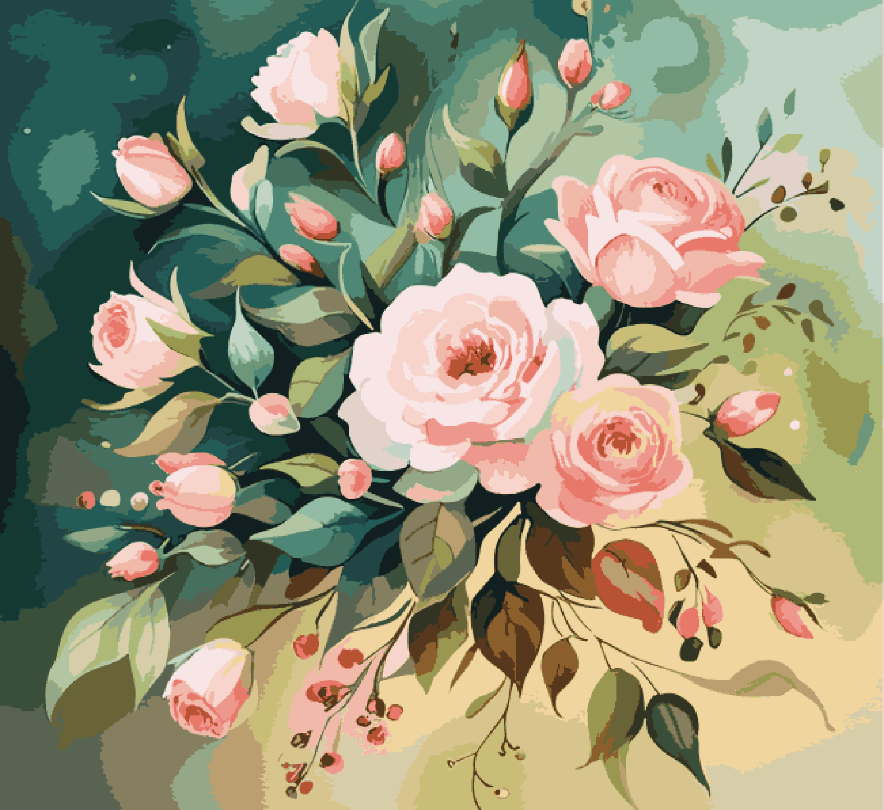 Pink Roses in Green Background